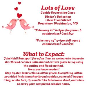 02/14 Valentine's Day Adult/Child Cookie Decorating Class at Birdie's Bakeshop