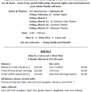 02/18-03/27 Fish Fry at Our Lady of Sorrows